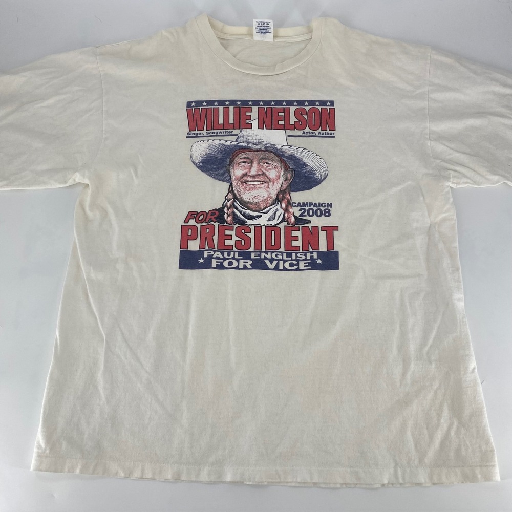 Alore Willie‎ Nelson for President 2008 Campaign T-Shirt Mens 2XL Cream USA Made